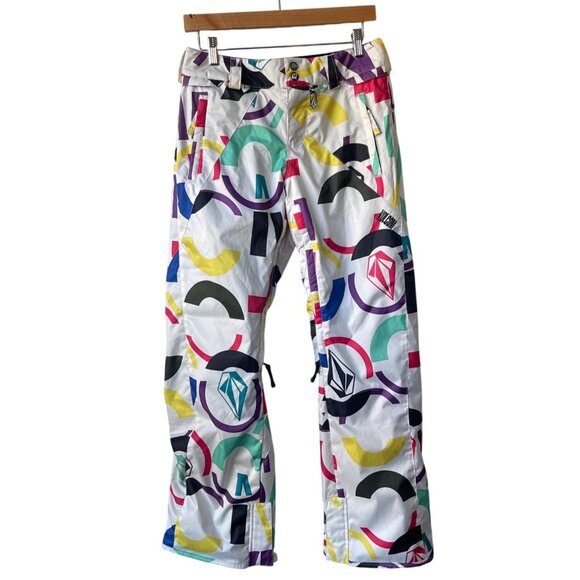 Volcom Womens White Nimbus Snowboard Ski Pants Size XS RARE Retro Graphic Print - Picture 2 of 9